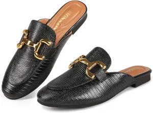 Mules for Women Flats Round Toe Womens Mules Buckle Slip on Slides Backless Loafer Shoes