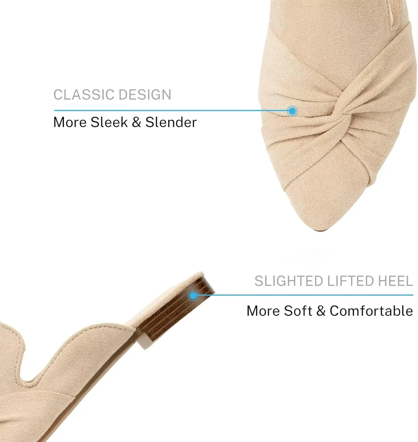 MUSSHOE Mules for Women Flats Comfortable Women Mules Backless Loafers with Knot