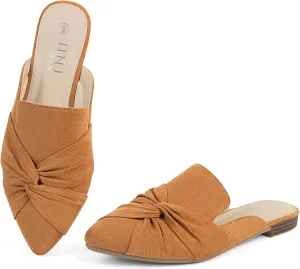 MUSSHOE Mules for Women Flats Comfortable Women Mules Backless Loafers with Knot