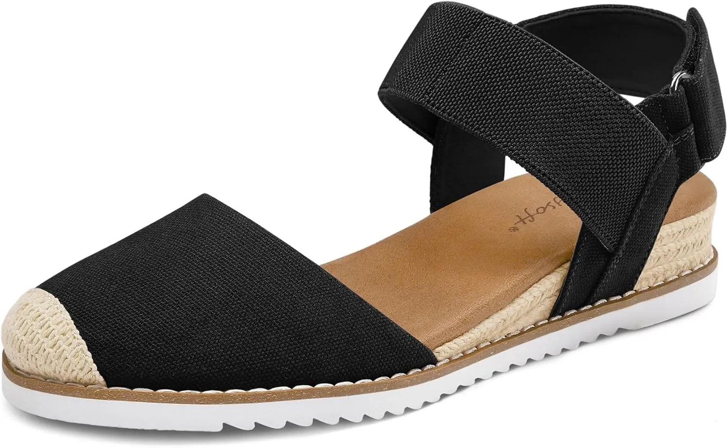 mysoft Women's Low Wedge Sandals Comfortable Closed Toe Espadrilles Slip on Elastic Ankle Strap Walking Sandals