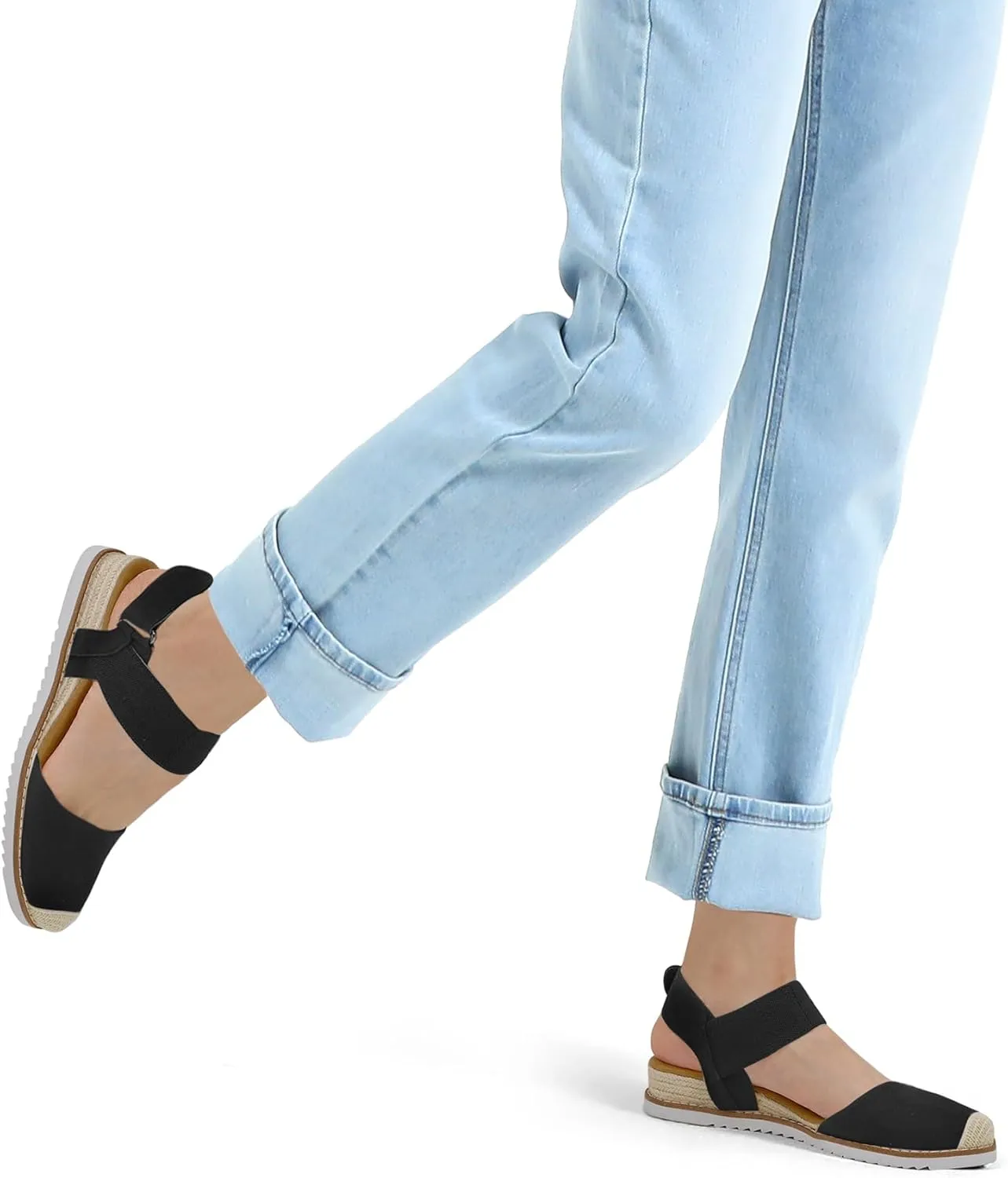 mysoft Women's Low Wedge Sandals Comfortable Closed Toe Espadrilles Slip on Elastic Ankle Strap Walking Sandals
