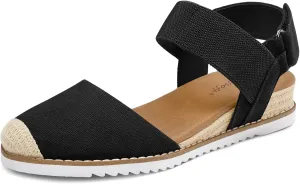 mysoft Women's Low Wedge Sandals Comfortable Closed Toe Espadrilles Slip on Elastic Ankle Strap Walking Sandals