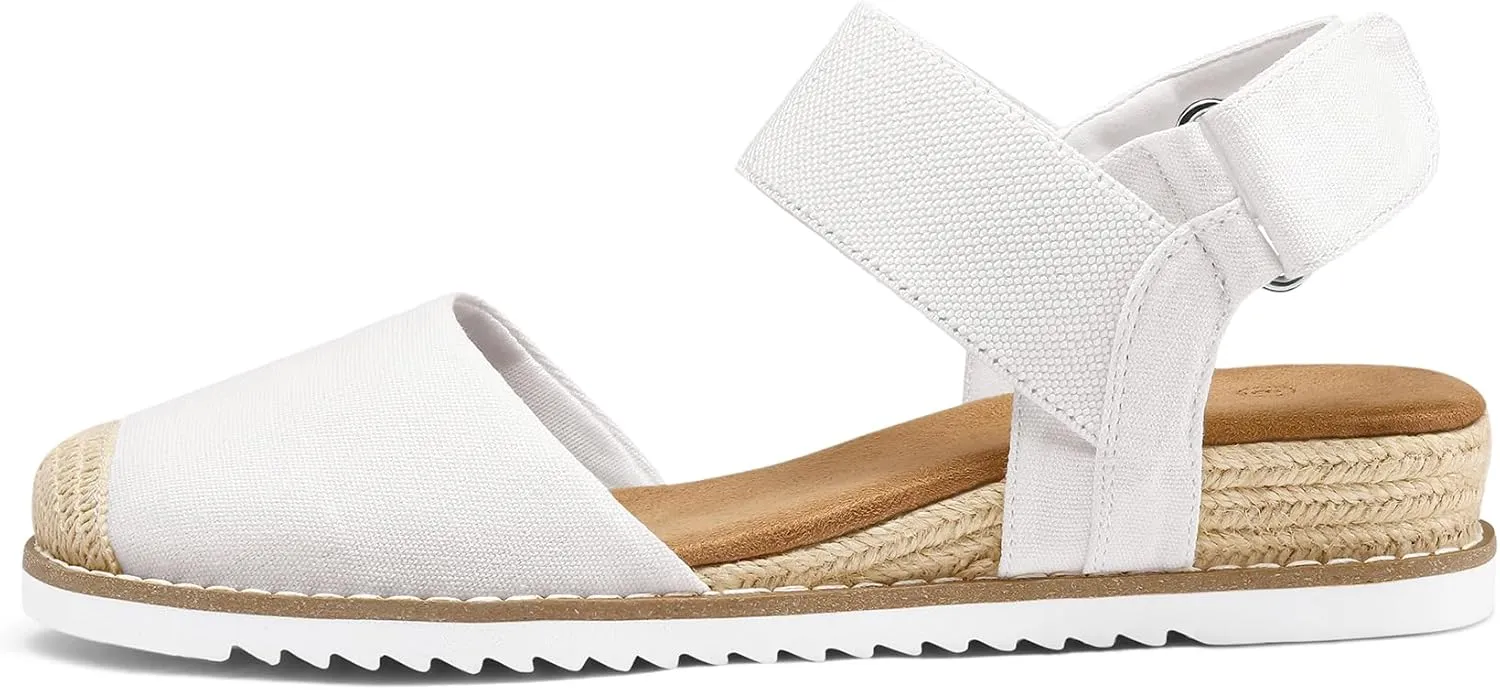 mysoft Women's Low Wedge Sandals Comfortable Closed Toe Espadrilles Slip on Elastic Ankle Strap Walking Sandals