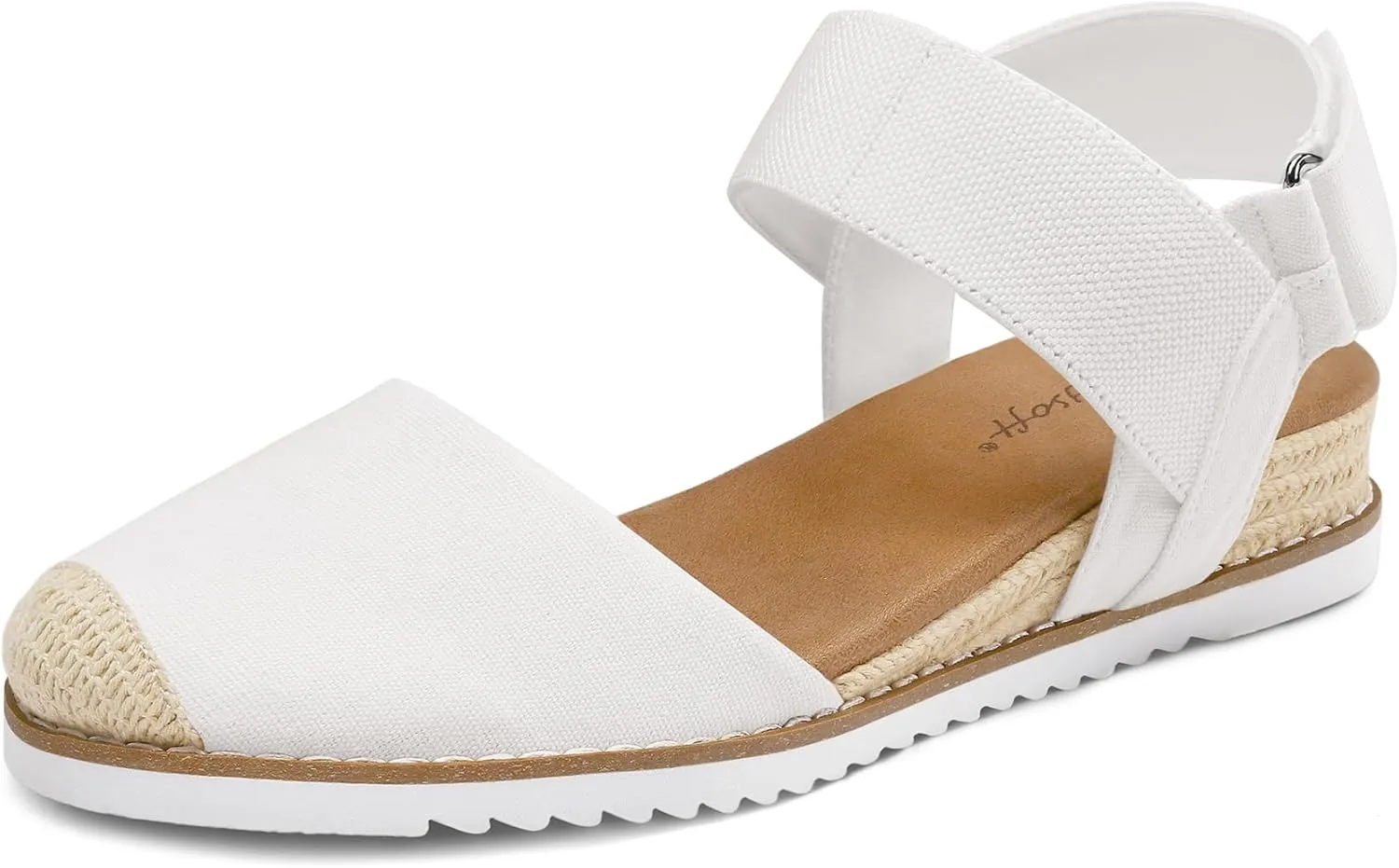mysoft Women's Low Wedge Sandals Comfortable Closed Toe Espadrilles Slip on Elastic Ankle Strap Walking Sandals