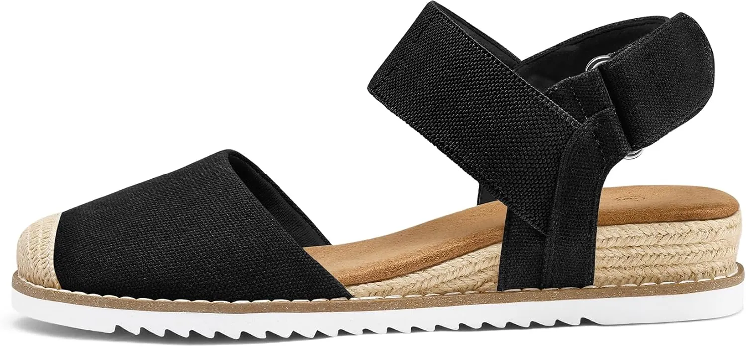 mysoft Women's Low Wedge Sandals Comfortable Closed Toe Espadrilles Slip on Elastic Ankle Strap Walking Sandals