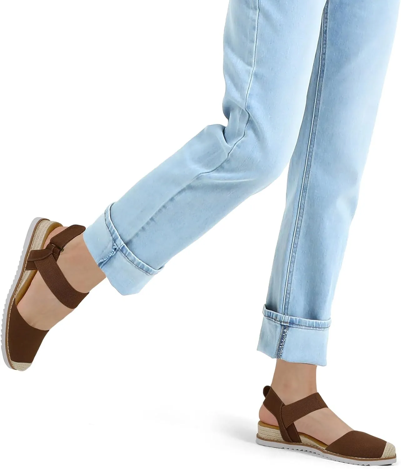 mysoft Women's Low Wedge Sandals Comfortable Closed Toe Espadrilles Slip on Elastic Ankle Strap Walking Sandals