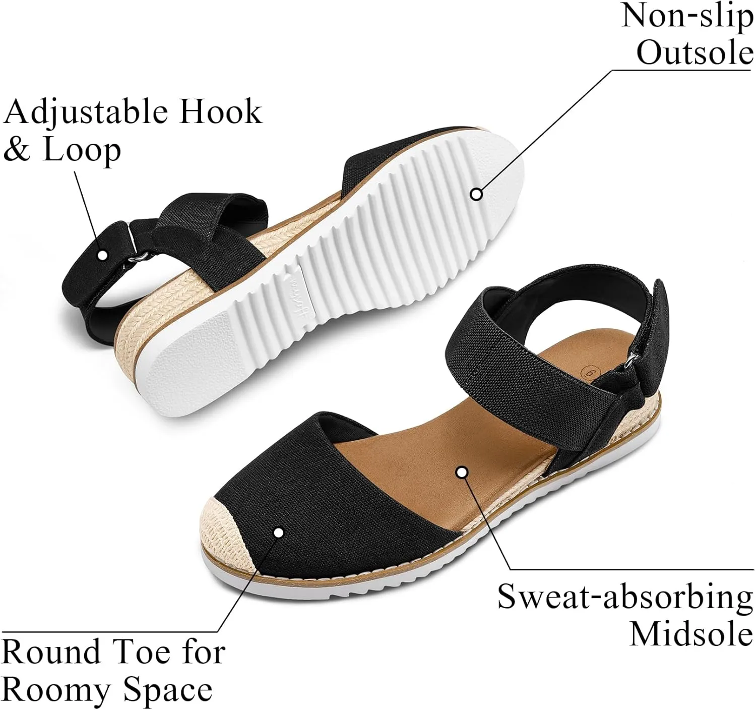 mysoft Women's Low Wedge Sandals Comfortable Closed Toe Espadrilles Slip on Elastic Ankle Strap Walking Sandals