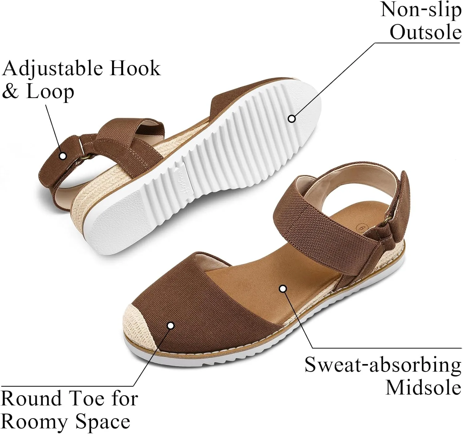 mysoft Women's Low Wedge Sandals Comfortable Closed Toe Espadrilles Slip on Elastic Ankle Strap Walking Sandals