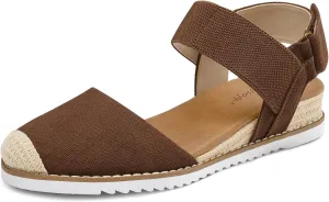 mysoft Women's Low Wedge Sandals Comfortable Closed Toe Espadrilles Slip on Elastic Ankle Strap Walking Sandals