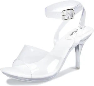 NBUUNBU Clear Heels For Women Transparent Strappy Platform Sandals Ankle Strap High kitten Heel Sexy Slingback Stiletto Comfortable Dress Shoes Open Toe Slip On Mules Pump