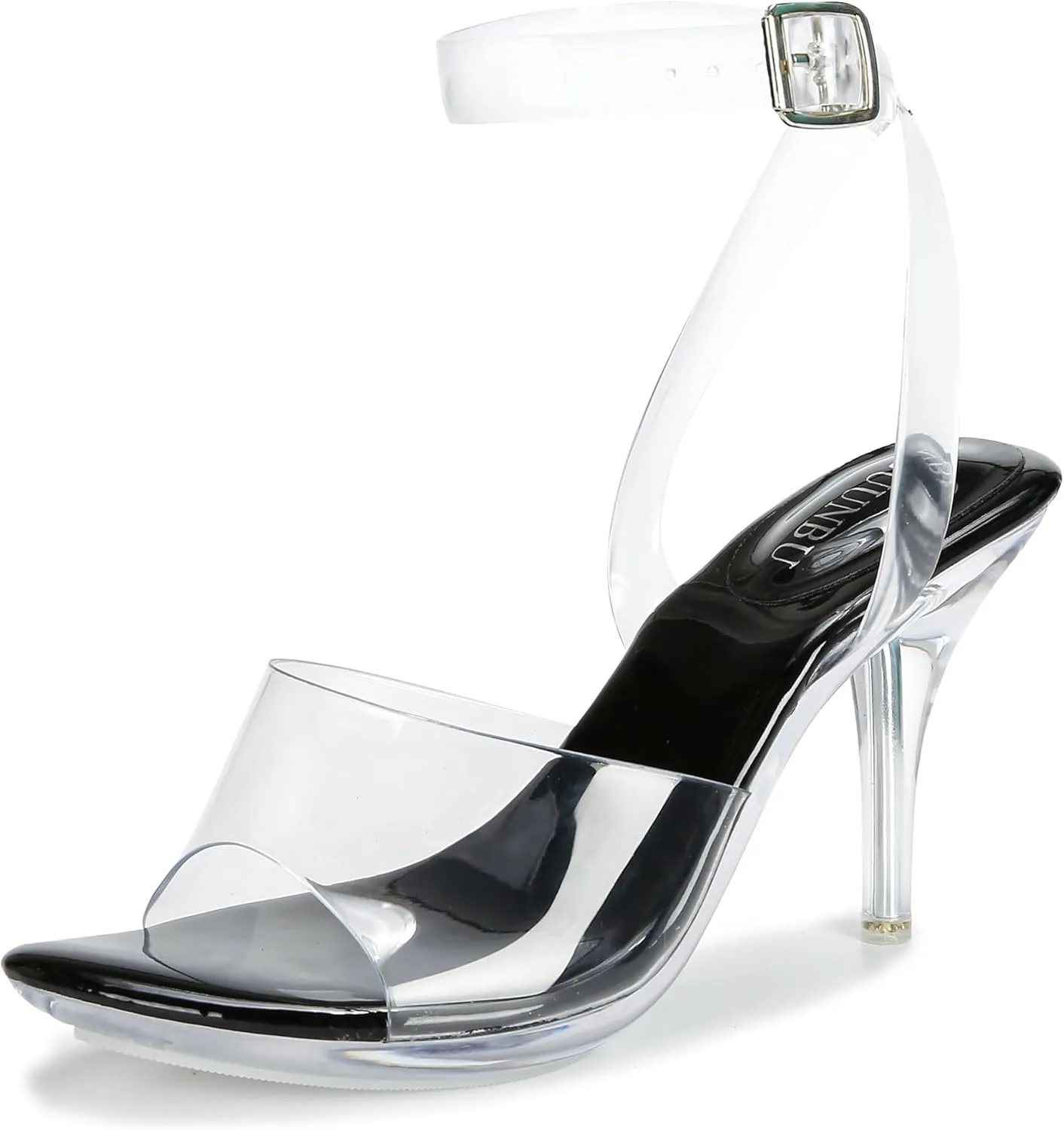 NBUUNBU Clear Heels For Women Transparent Strappy Platform Sandals Ankle Strap High kitten Heel Sexy Slingback Stiletto Comfortable Dress Shoes Open Toe Slip On Mules Pump