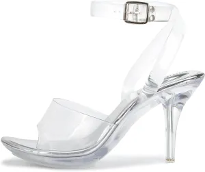 NBUUNBU Clear Heels For Women Transparent Strappy Platform Sandals Ankle Strap High kitten Heel Sexy Slingback Stiletto Comfortable Dress Shoes Open Toe Slip On Mules Pump
