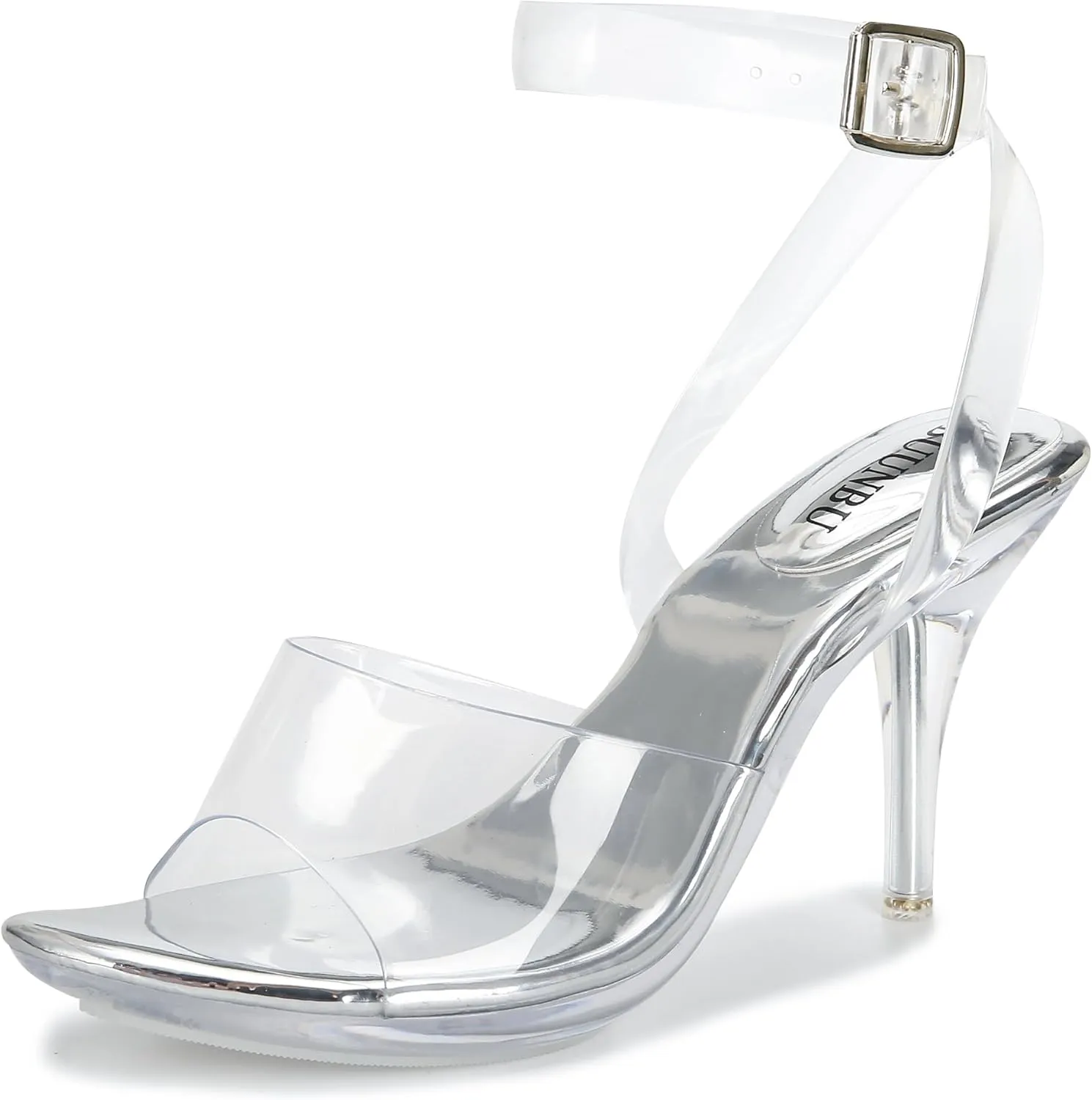 NBUUNBU Clear Heels For Women Transparent Strappy Platform Sandals Ankle Strap High kitten Heel Sexy Slingback Stiletto Comfortable Dress Shoes Open Toe Slip On Mules Pump