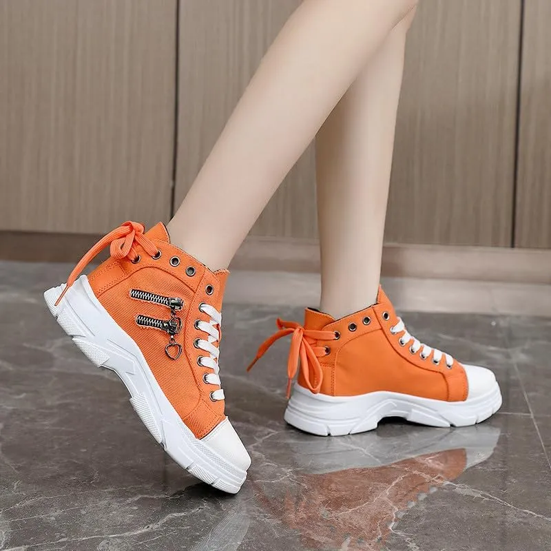 NCNDB Womens Canvas Sneakers High Top Lace up Casual Walking Shoes Air Cushion Sneakers