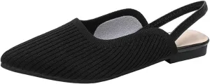 NELSBREXWomen'S Knit Closed Pointed Toe Flat Slip-On Mules Sandals Sexy Breathable Comfort Soft Sole Slingback Flat Shoes with Ankle Strap Casual Formal Work Dress Shoes