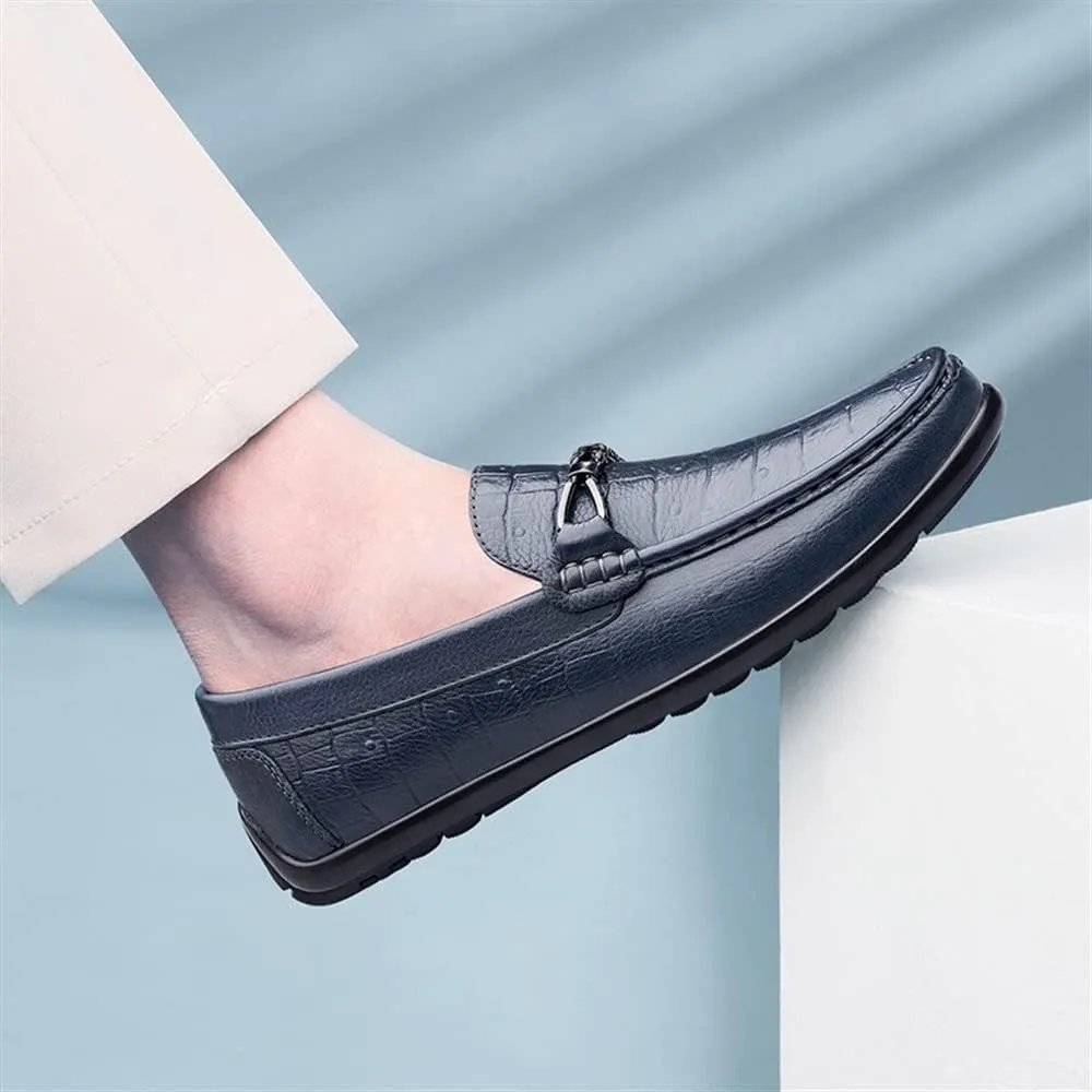 New Mens Loafers Round Toe Moccasins Faux Crocodile Print Leather Comfortable Slip Resistant Anti-slip Outdoor Party Slip-ons