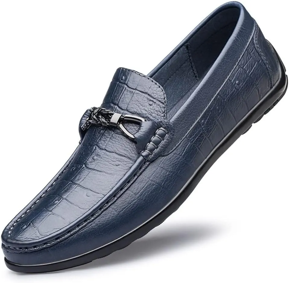 New Mens Loafers Round Toe Moccasins Faux Crocodile Print Leather Comfortable Slip Resistant Anti-slip Outdoor Party Slip-ons