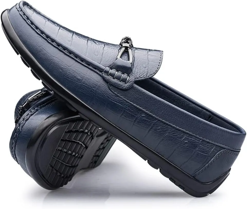 New Mens Loafers Round Toe Moccasins Faux Crocodile Print Leather Comfortable Slip Resistant Anti-slip Outdoor Party Slip-ons