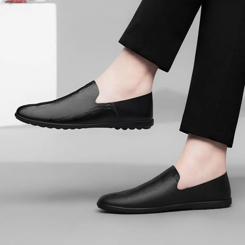 New Men's Loafers Round Toe PU Leather Crocodile Print Smoking Shoes Flat Heel Anti-Slip Slip Resistant Prom Party Slip-ons