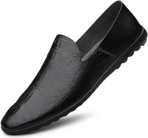 New Men's Loafers Round Toe PU Leather Crocodile Print Smoking Shoes Flat Heel Anti-Slip Slip Resistant Prom Party Slip-ons