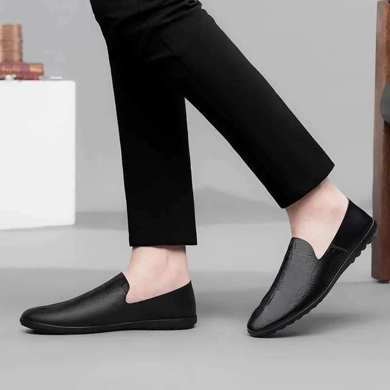 New Men's Loafers Round Toe PU Leather Crocodile Print Smoking Shoes Flat Heel Anti-Slip Slip Resistant Prom Party Slip-ons