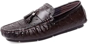 New Men's Loafers Shoes Round Toe Crocodile Print with Tassel Driving Loafers Flat Heel Lightweight Comfortable Fashion Wedding Slip On
