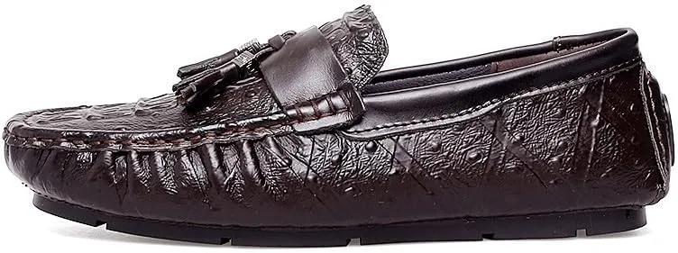 New Men's Loafers Shoes Round Toe Crocodile Print with Tassel Driving Loafers Flat Heel Lightweight Comfortable Fashion Wedding Slip On
