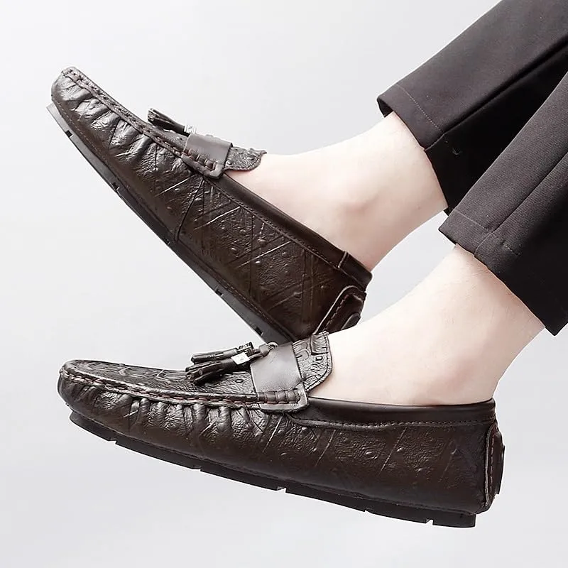 New Men's Loafers Shoes Round Toe Crocodile Print with Tassel Driving Loafers Flat Heel Lightweight Comfortable Fashion Wedding Slip On