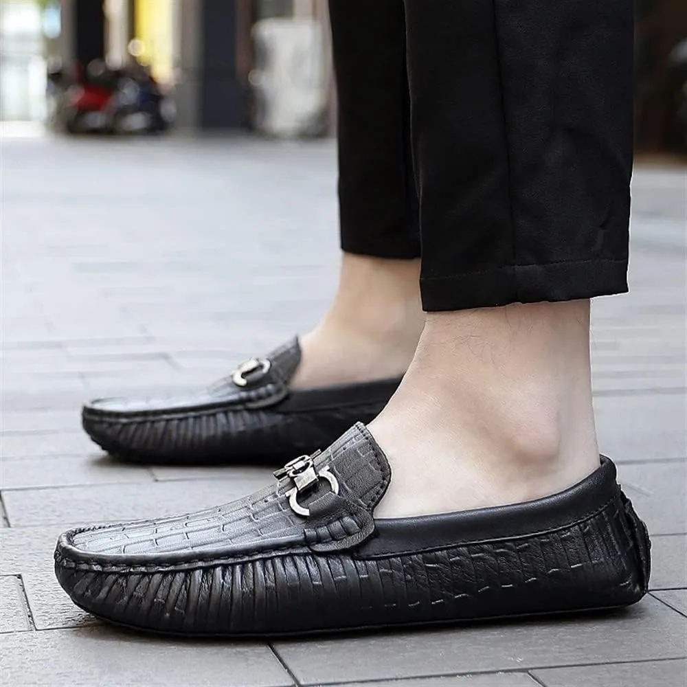 New Men's Loafers Shoes Round Toe Faux Crocodile Print Leather Flat Heel Comfortable Anti-Slip Prom Slip-on