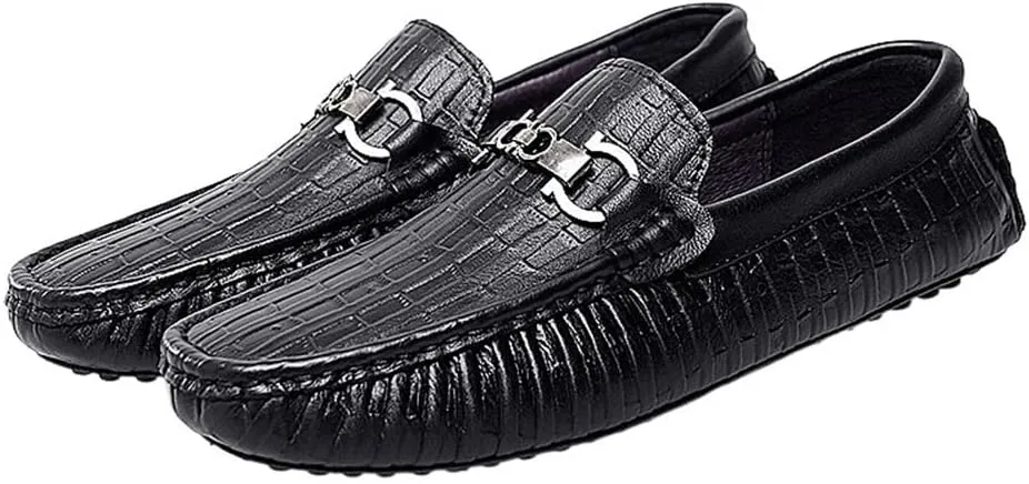 New Men's Loafers Shoes Round Toe Faux Crocodile Print Leather Flat Heel Comfortable Anti-Slip Prom Slip-on