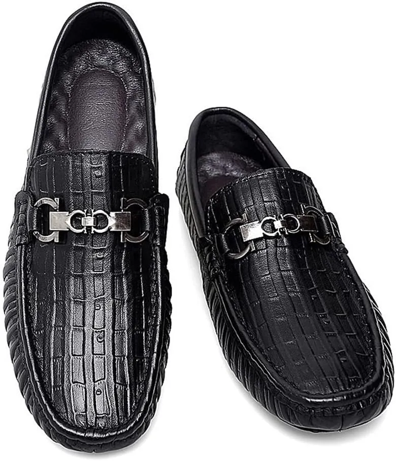 New Men's Loafers Shoes Round Toe Faux Crocodile Print Leather Flat Heel Comfortable Anti-Slip Prom Slip-on