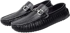 New Men's Loafers Shoes Round Toe Faux Crocodile Print Leather Flat Heel Comfortable Anti-Slip Prom Slip-on
