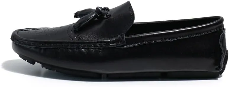 New Men's Loafers Square Toe Brogue Embossed Wingtips with Tassel Driving Loafers Flat Heel Lightweight Comfortable Party Outdoor Slip-ons