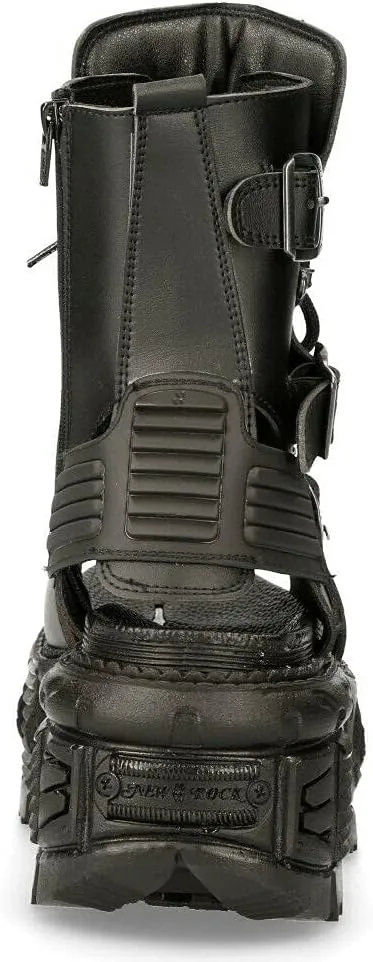 New Rock Ankle Boots BIOS107-V1 TANK Black VEGAN Leather Men's Gladiator Goth Punk Platform Sandal
