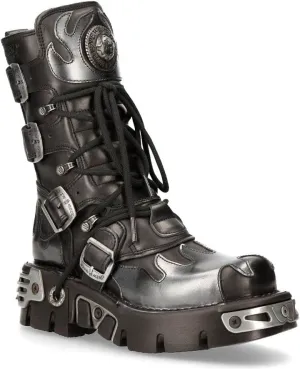 NEW ROCK Boots 591 Flame Metallic Leather Men's Goth Punk Biker Fashion
