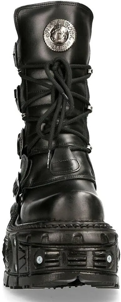 New Rock Boots TANK373-S1 Black Leather Men's Combat Platform Biker Goth Metal Shoes