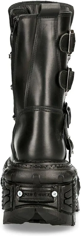 New Rock Boots TANK373-S1 Black Leather Men's Combat Platform Biker Goth Metal Shoes