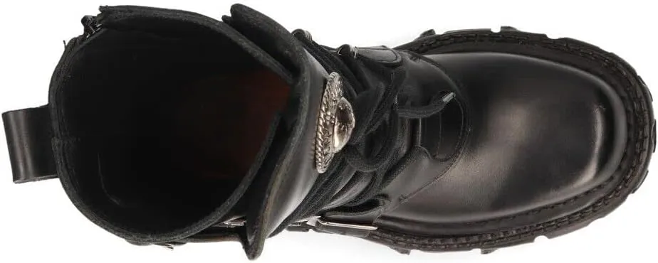 New Rock Boots TANK373-S1 Black Leather Men's Combat Platform Biker Goth Metal Shoes