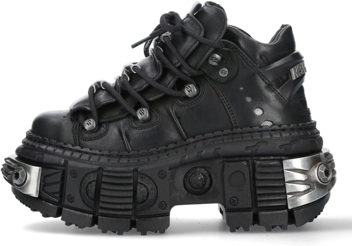 New Rock Boots WALL106-S10 Unisex Metallic Black Leather Platform Gothic Boots