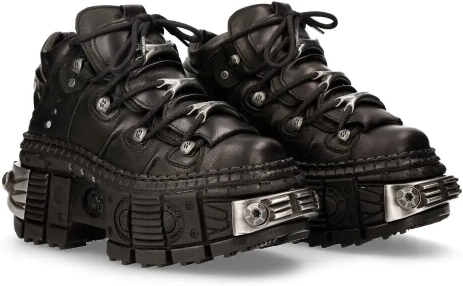 New Rock Boots WALL106-S10 Unisex Metallic Black Leather Platform Gothic Boots