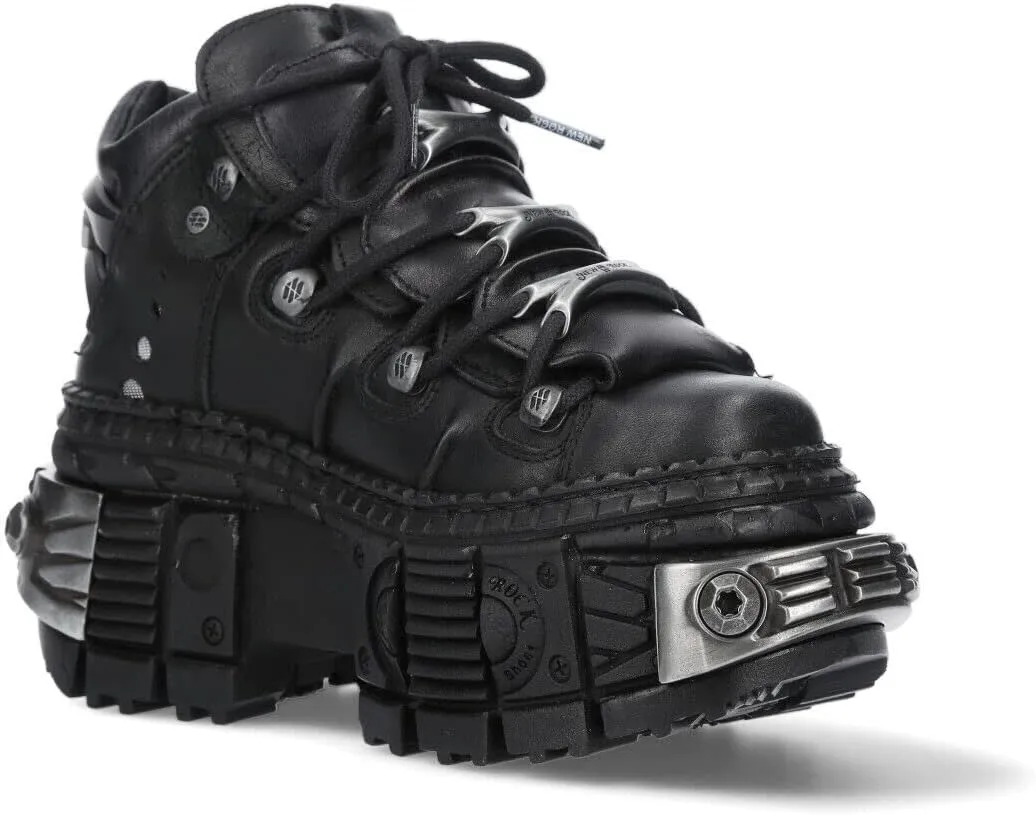 New Rock Boots WALL106-S10 Unisex Metallic Black Leather Platform Gothic Boots