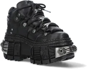 New Rock Boots WALL106-S10 Unisex Metallic Black Leather Platform Gothic Boots