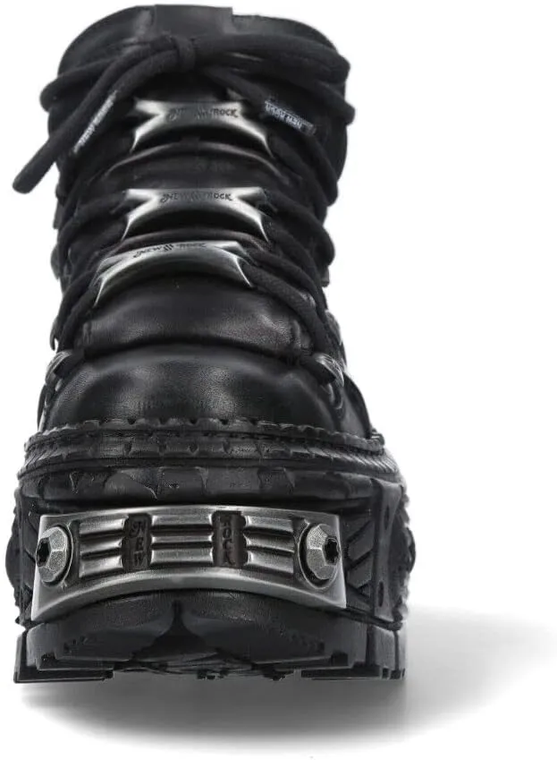 New Rock Boots WALL106-S10 Unisex Metallic Black Leather Platform Gothic Boots