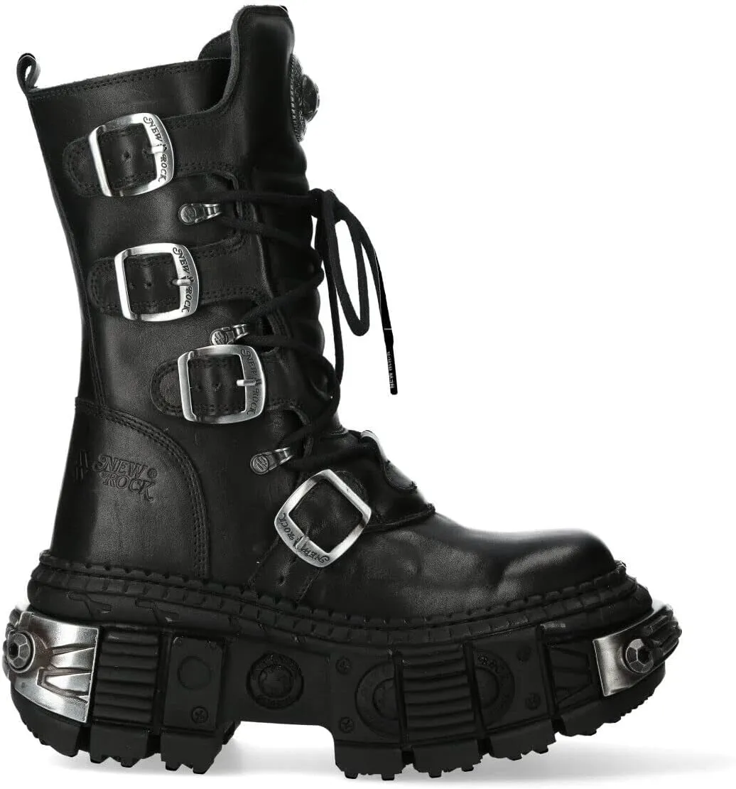 New Rock Boots WALL1473-S3 Mens Metallic Black Leather Platform Gothic Boots