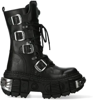 New Rock Boots WALL1473-S3 Mens Metallic Black Leather Platform Gothic Boots
