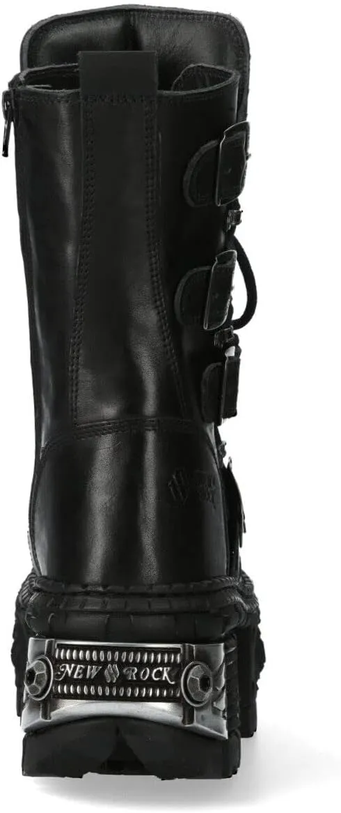 New Rock Boots WALL1473-S3 Mens Metallic Black Leather Platform Gothic Boots