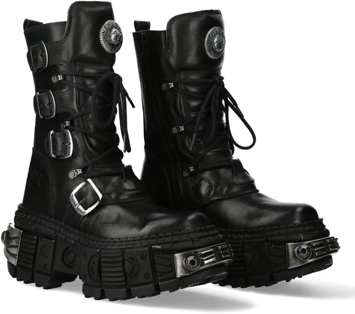 New Rock Boots WALL1473-S3 Mens Metallic Black Leather Platform Gothic Boots