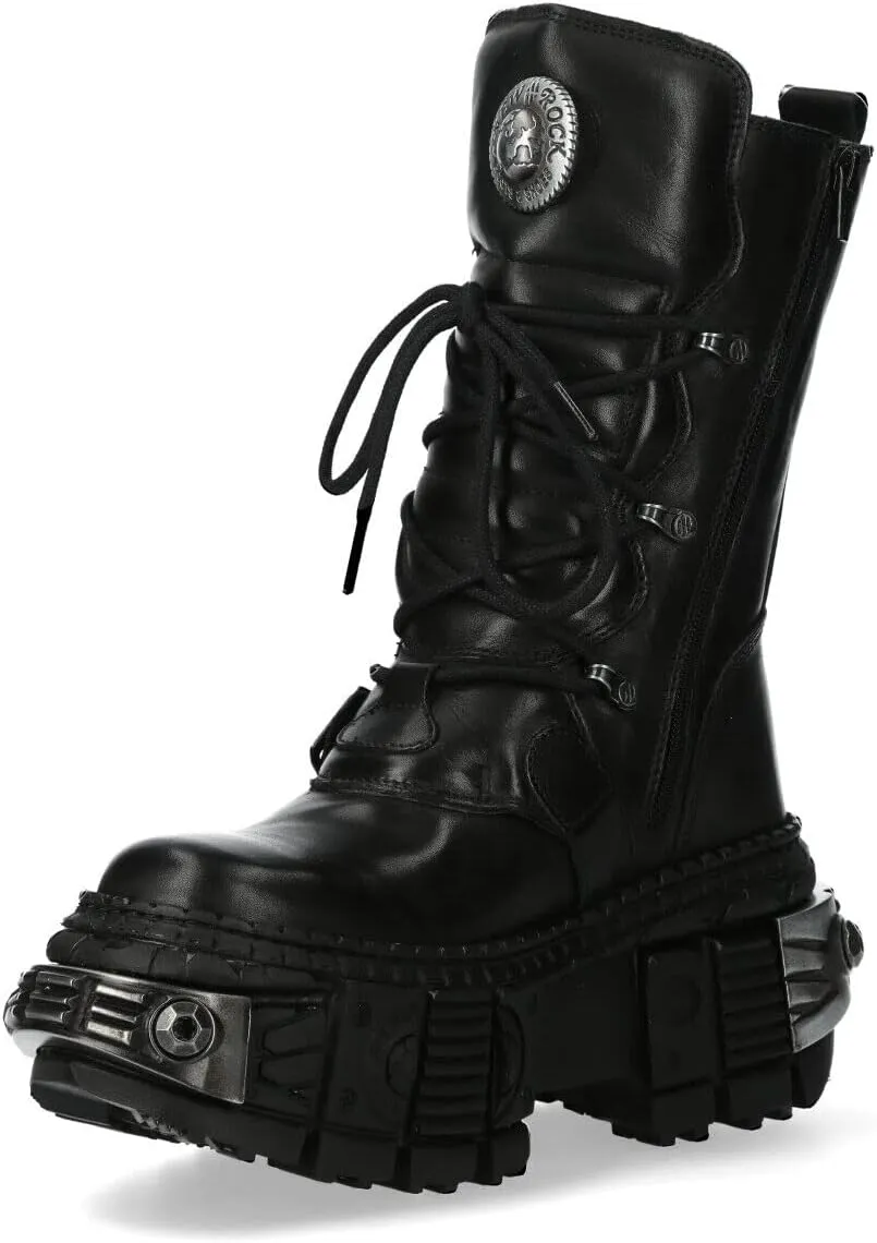 New Rock Boots WALL1473-S3 Mens Metallic Black Leather Platform Gothic Boots