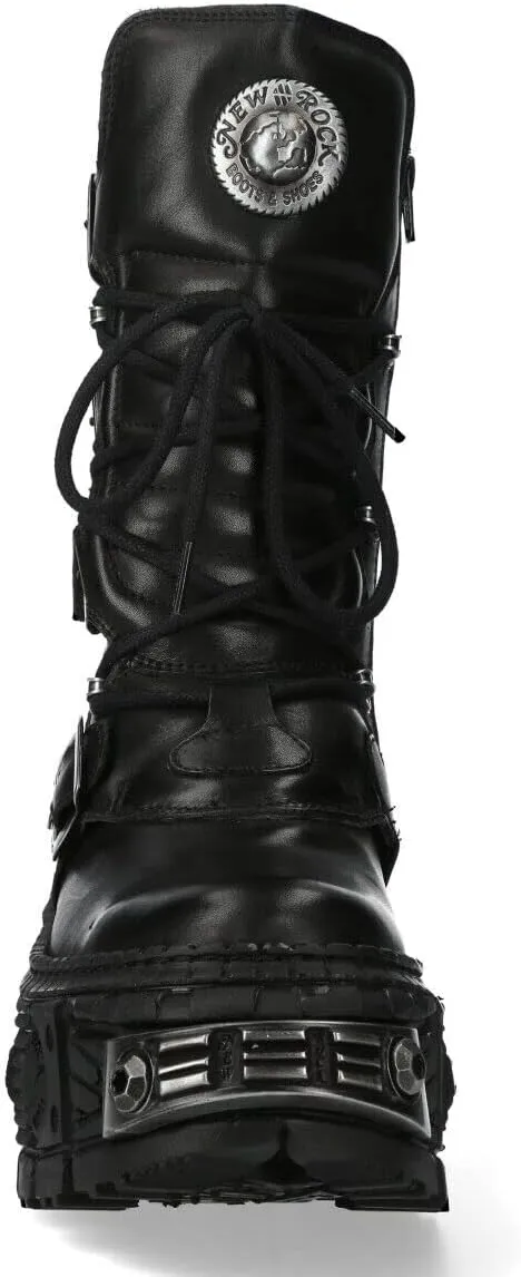 New Rock Boots WALL1473-S3 Mens Metallic Black Leather Platform Gothic Boots