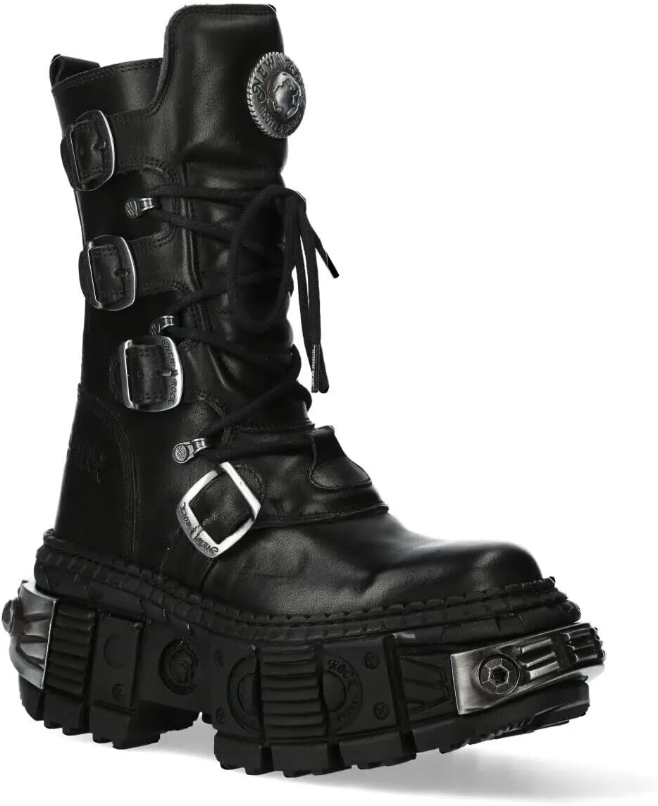 New Rock Boots WALL1473-S3 Mens Metallic Black Leather Platform Gothic Boots